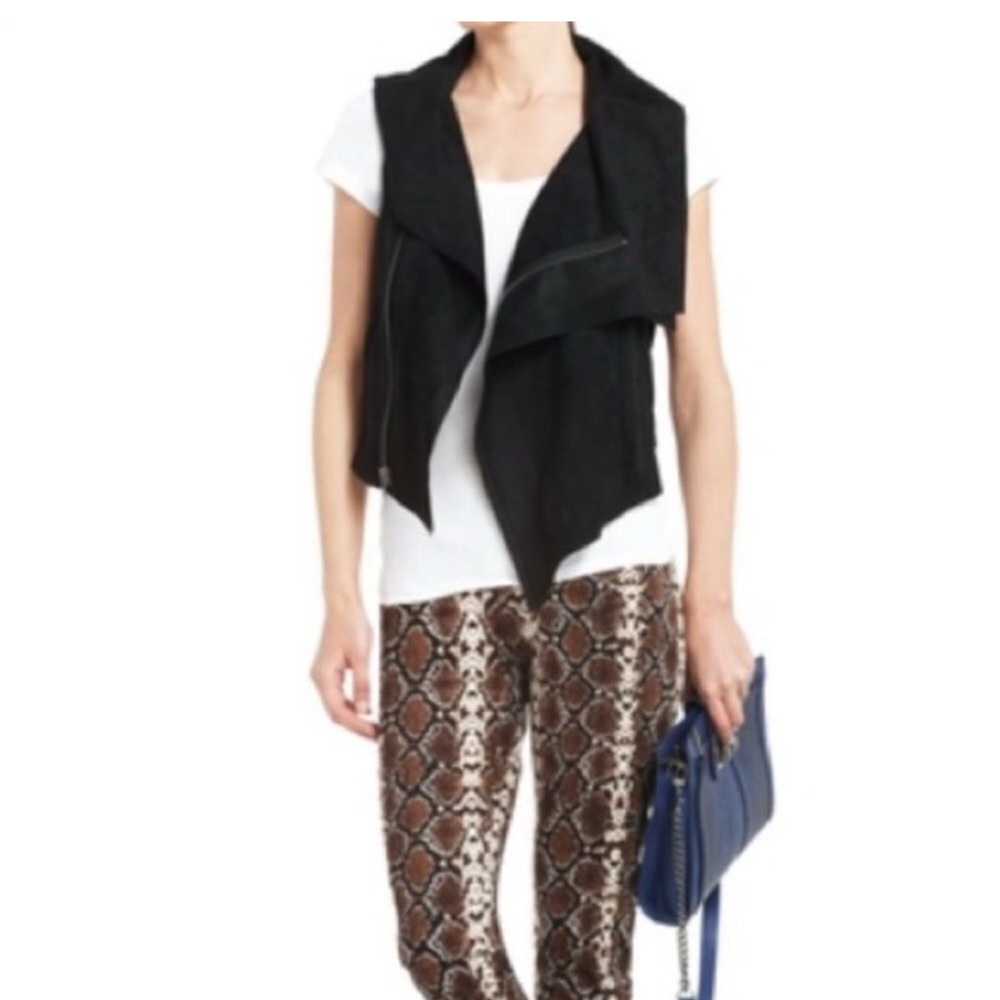 Black BCBG Maxazria Fabian moto style Vest Sz Small Soft Faux Suede w/Zipper